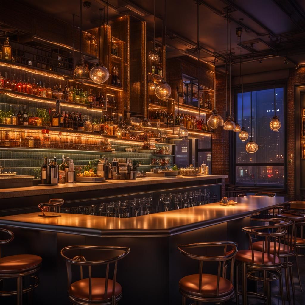 Night Café: LED Sign in New York, Hyperrealistic Photo