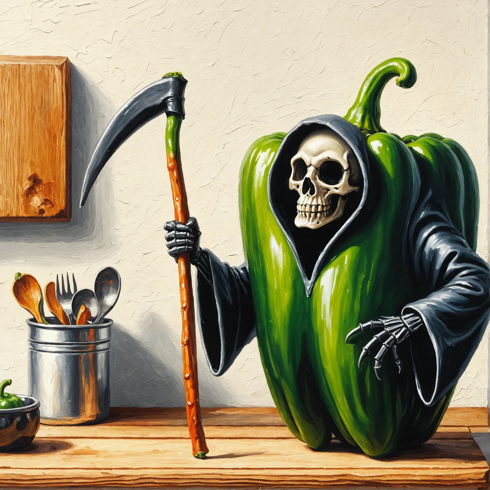 Grim Reaper Pepper in Detailed Oil Painting