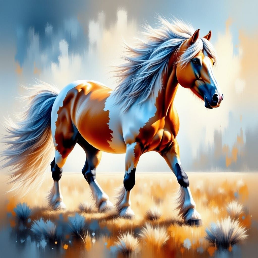 Tri-Colored Wild Horse in Afremov Style