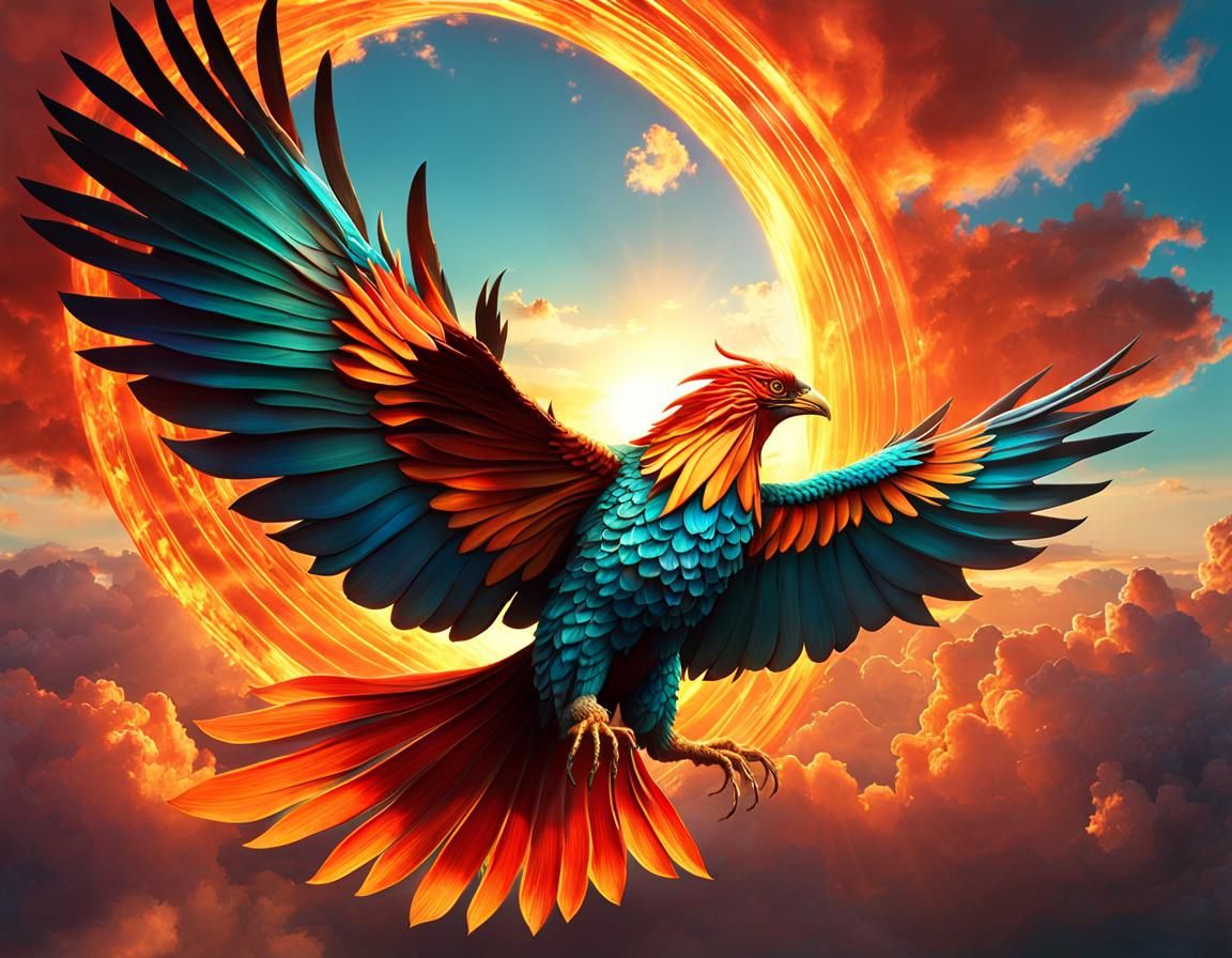 Phoenix Rising: Digital Watercolor Fantasy Landscape