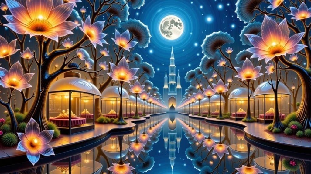 Impasto Oil Painting of Crystal Cityscape in Arabian Nights ...