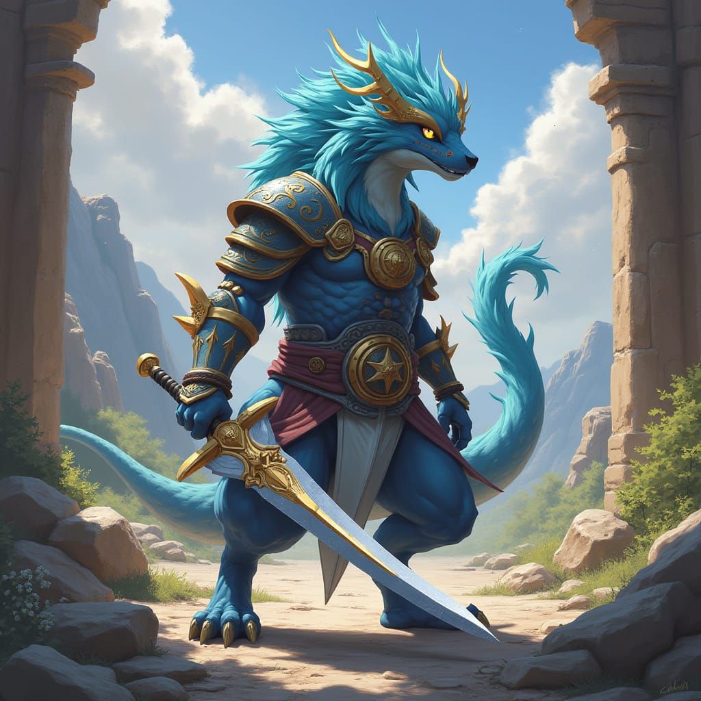 Heroic Zacian in Ancient Landscape Illustration