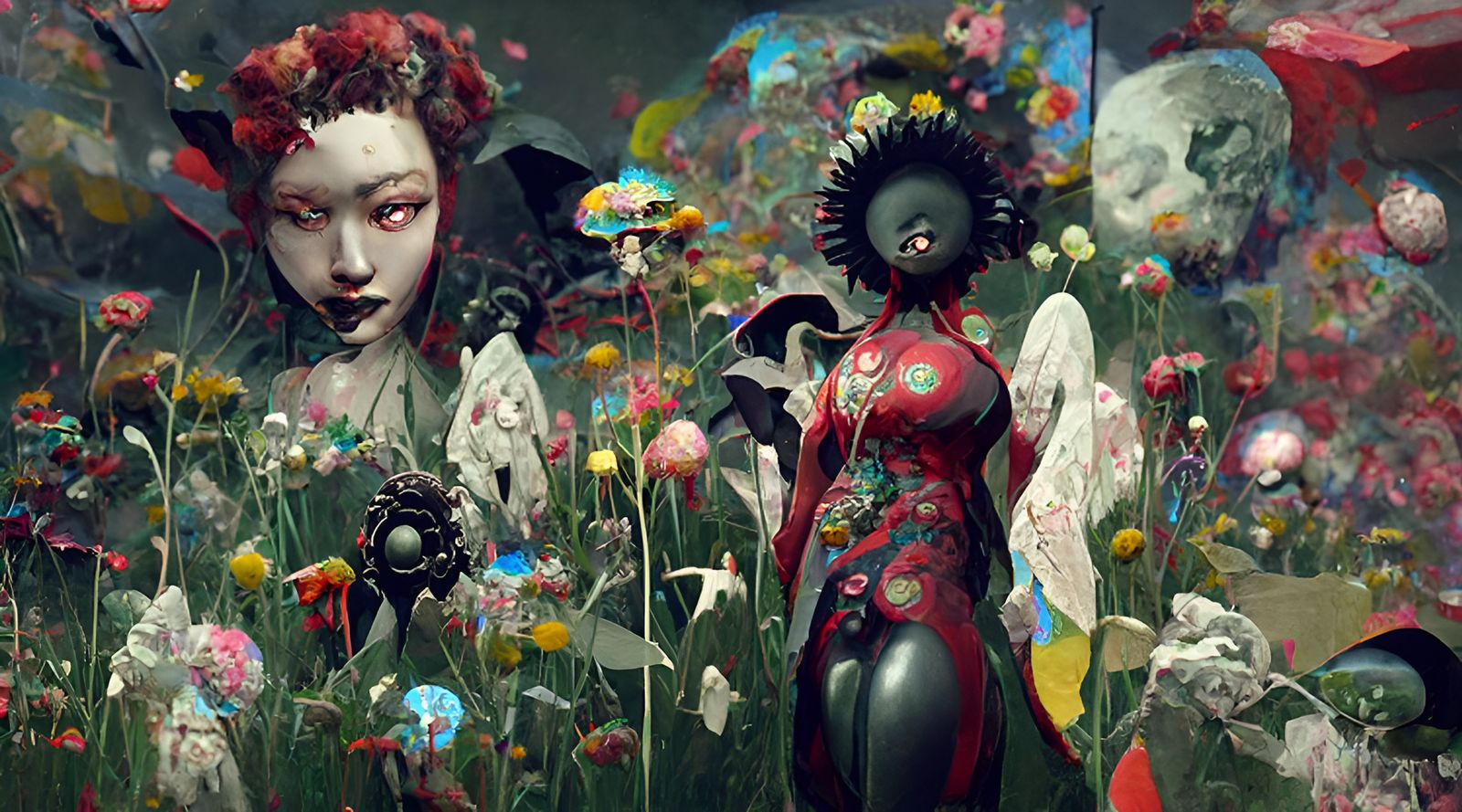 Fallen Angels in Biopunk Cityscape, Digital Painting