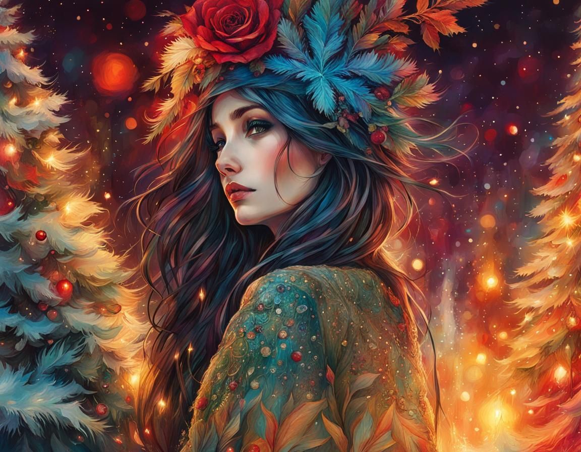 Yule Celebration with Hel and Fenrir in Detailed Painting