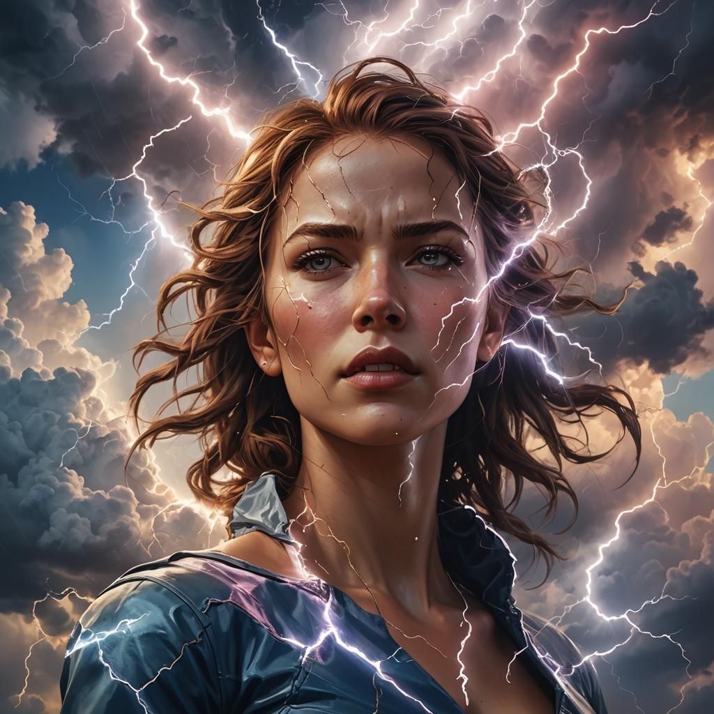 Lightning Woman in Stormy Sky: Splash Art