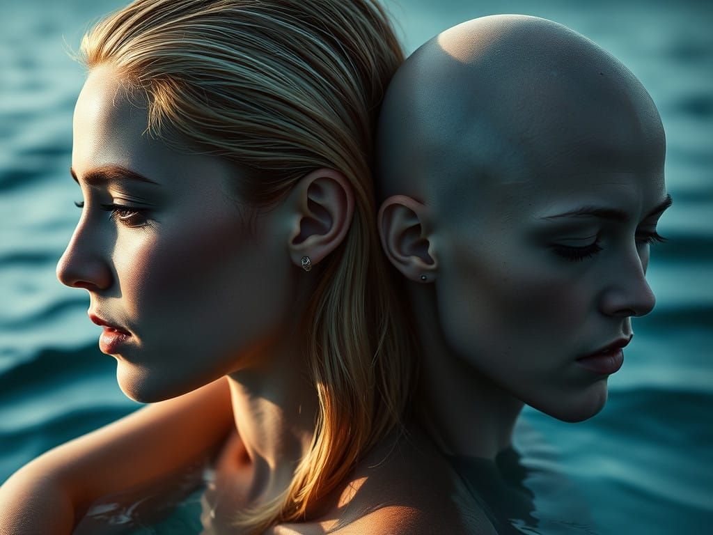 Vivid Silhouetted Double Portrait of Contrasting Figures