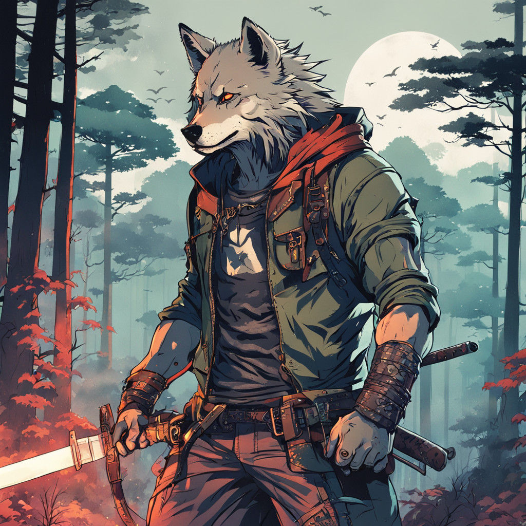 Cyberpunk Hero in a Misty Japanese Forest