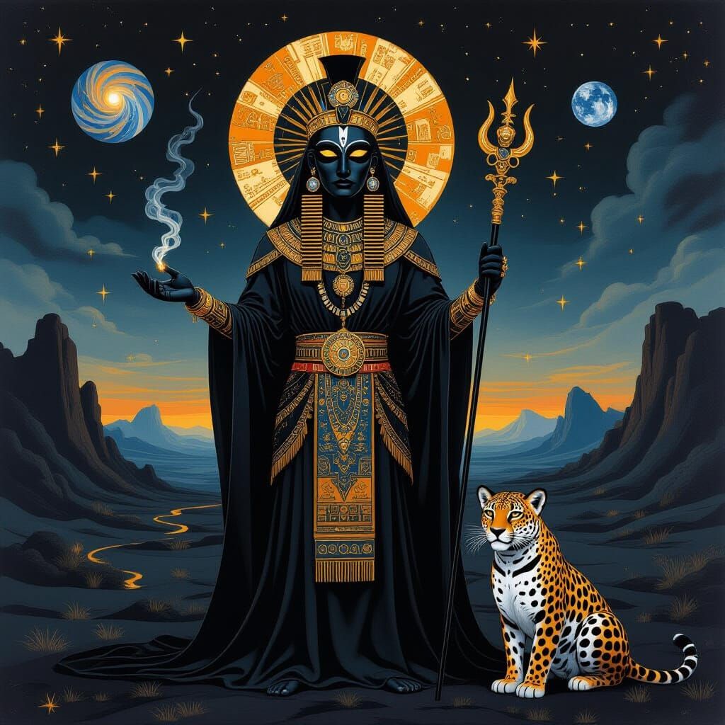 Tezcatlipoca in Obsidian Landscape: A Dark Fantasy