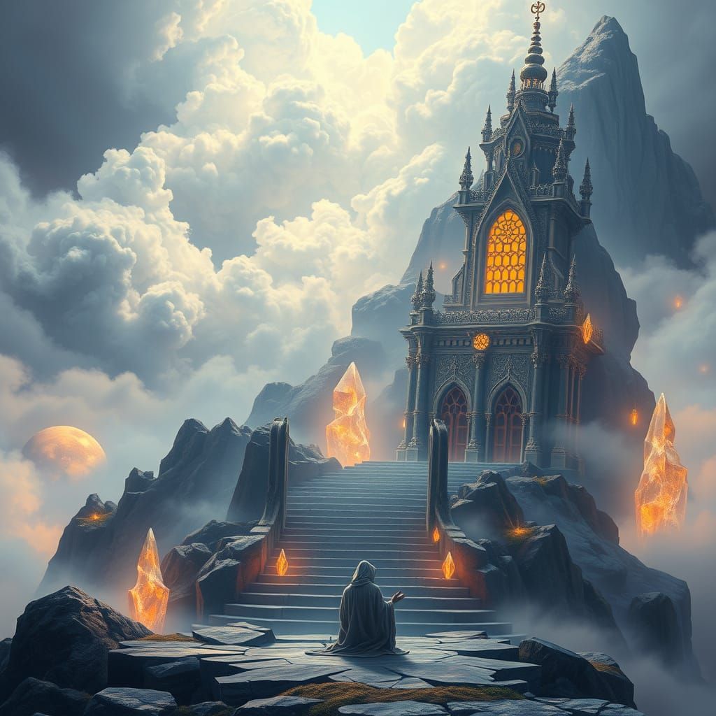 Cybertronian Monk Meditates in Cosmic Baroque Monastery