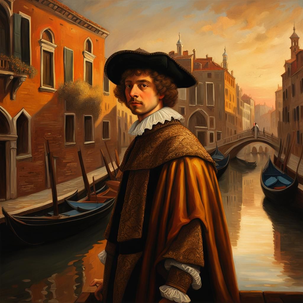 Dutch Merchant in Venice: Baroque Oil Painting