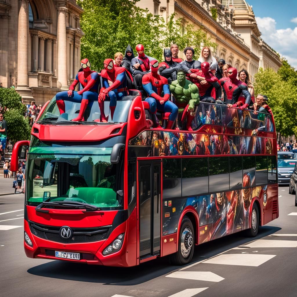 Superheroes Sightseeing in Budapest on Open-Top Bus