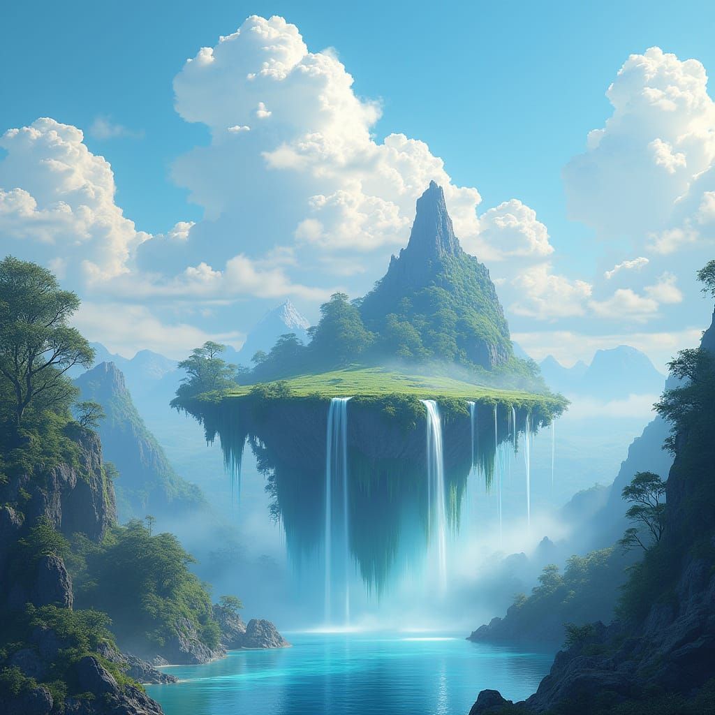 Surreal Fantasy Realm with Floating Islands and Iridescent S...