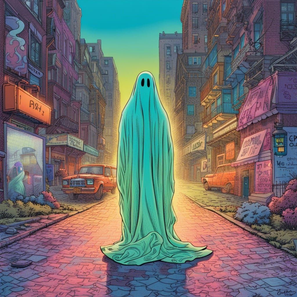 Ghost Costume in the City: 3D Comic Art