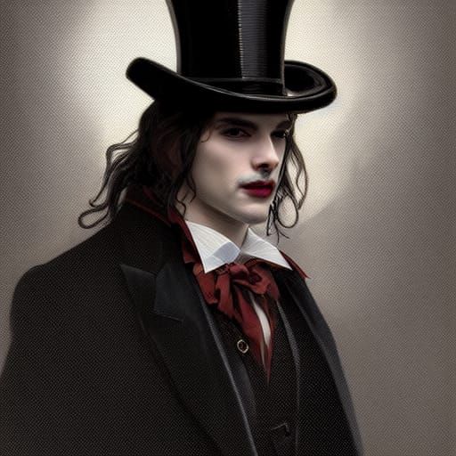 Handsome Vampire with Fangs in Art Nouveau Style