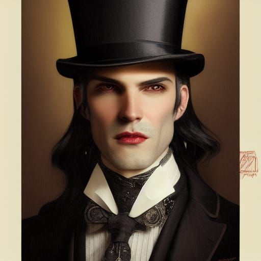Handsome Vampire Portrait with Fangs and Top Hat