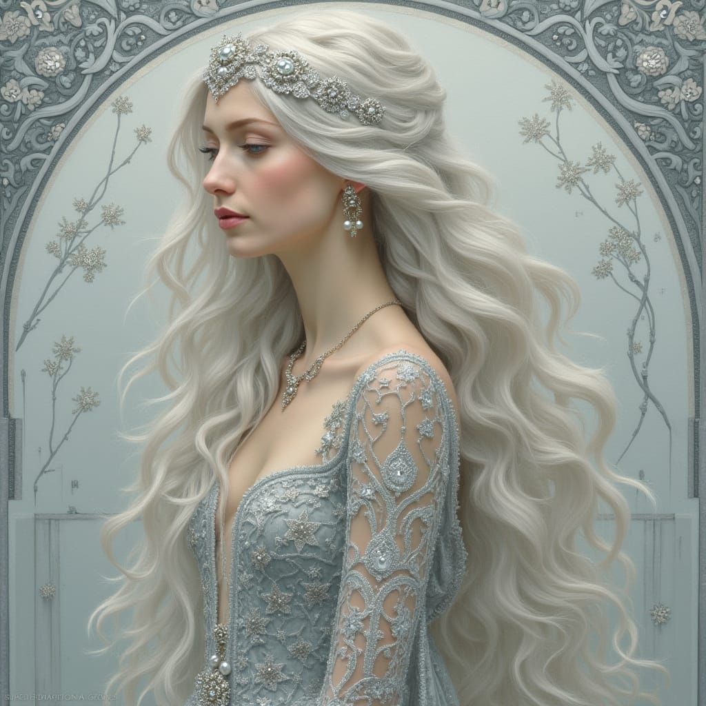 Elegant Ice Queen Portrait in Art Nouveau Style