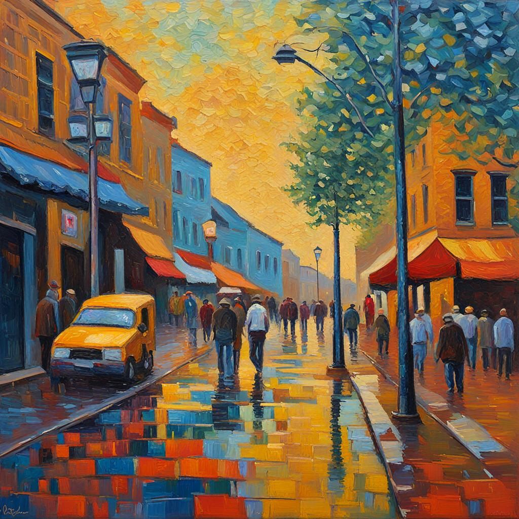 Colorful Neo-Impressionist Oil Painting with Impasto Texture