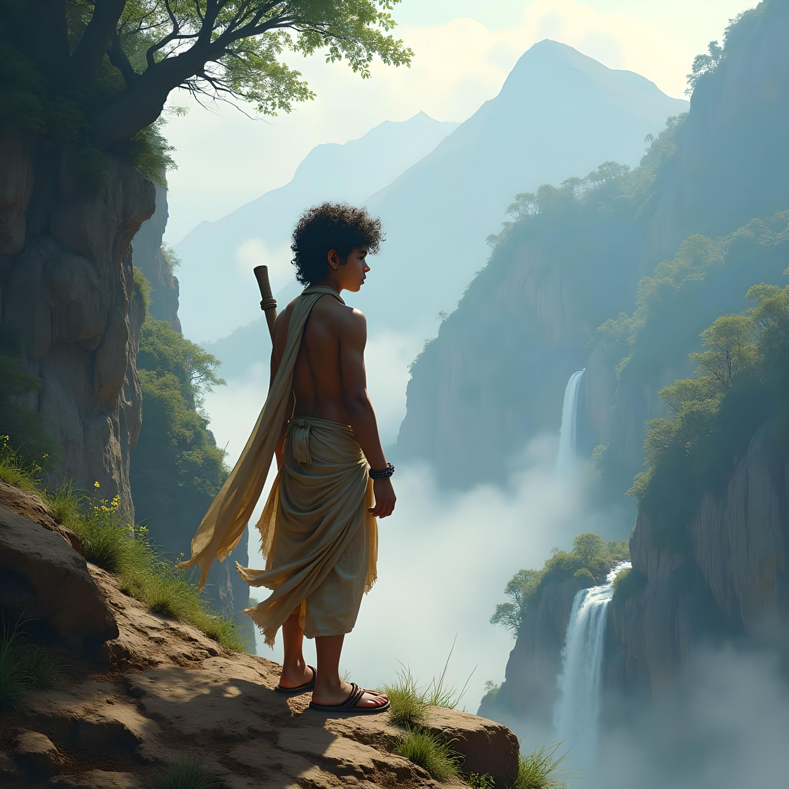 Mystical Journey: Boy Sage on Mountain Top