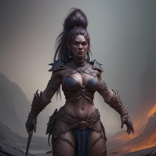 Warrior Woman in Detailed Matte Painting Style