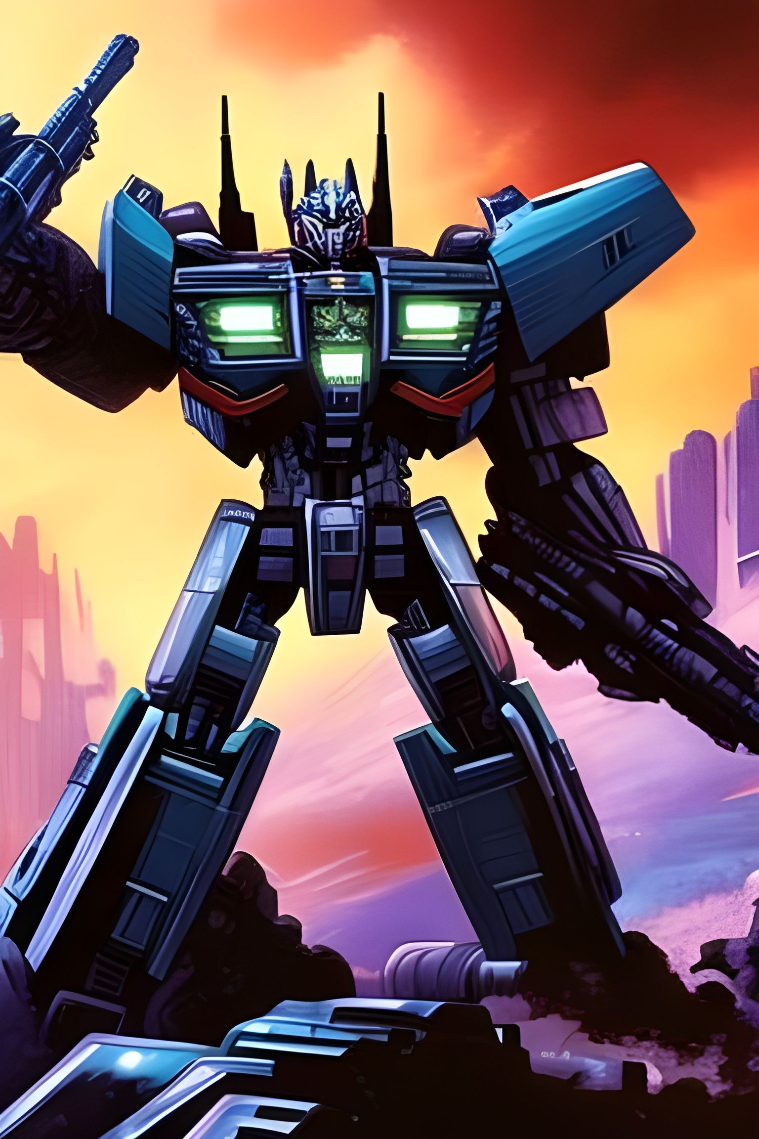 Megatron in Cyberpunk Sci-Fi Illustration