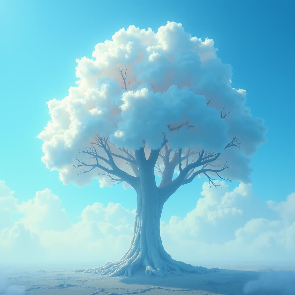 Colossal Cloud Tree in Radiant Blue Sky