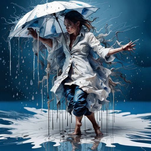 Dancing Figure in Rainpuddle, Inkblot Oil Painting