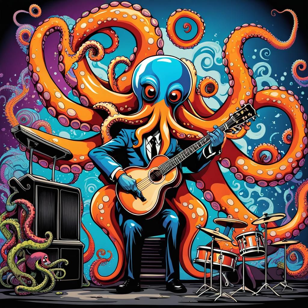 Psychedelic Octopus One-Man Band Graffiti Art