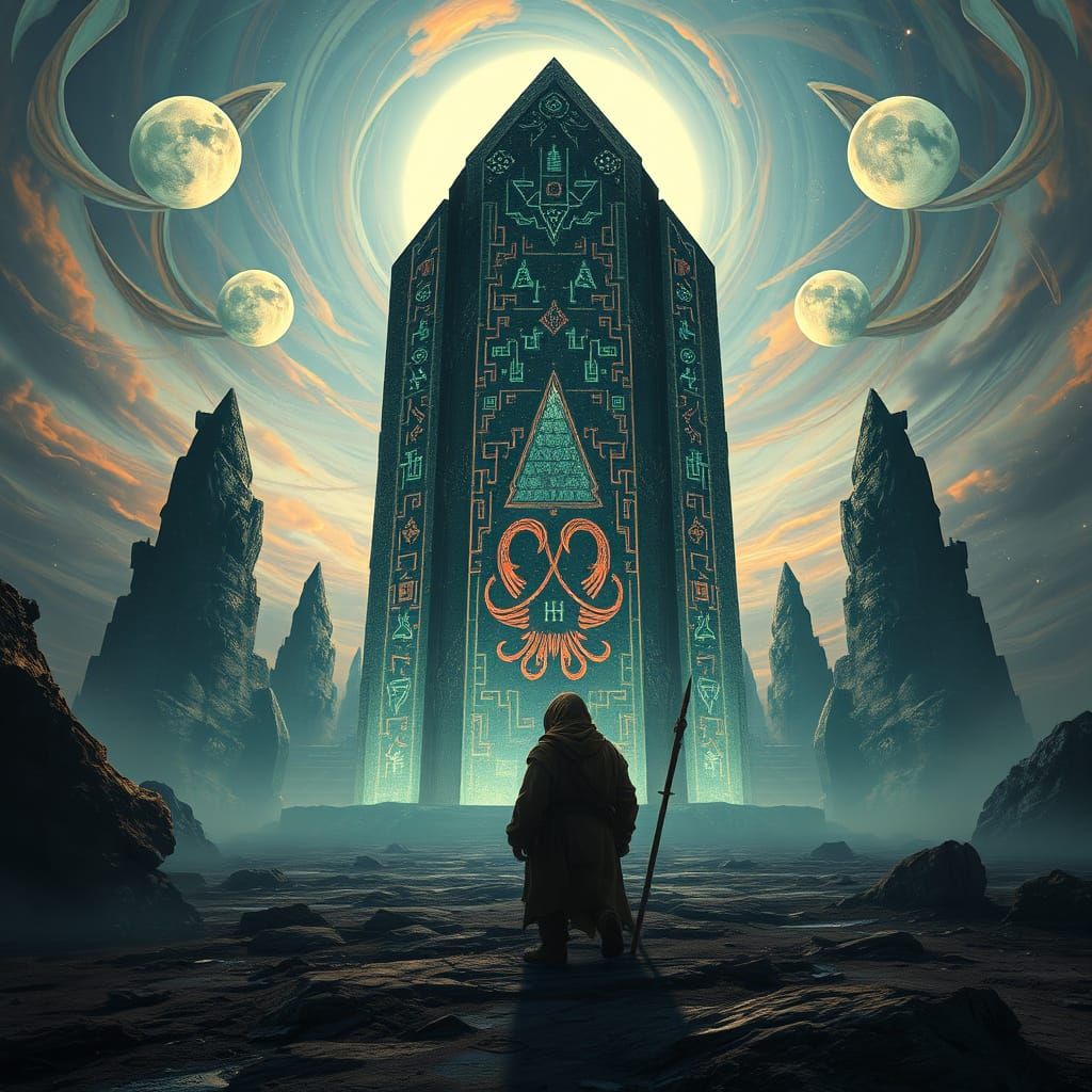 Ancient Monolith on Alien Planet in Dark Mystical Style