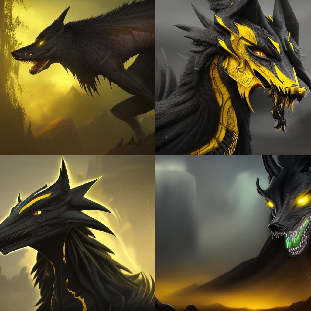 Detailed Matte Painting: Black Sergal with Yellow Eyes