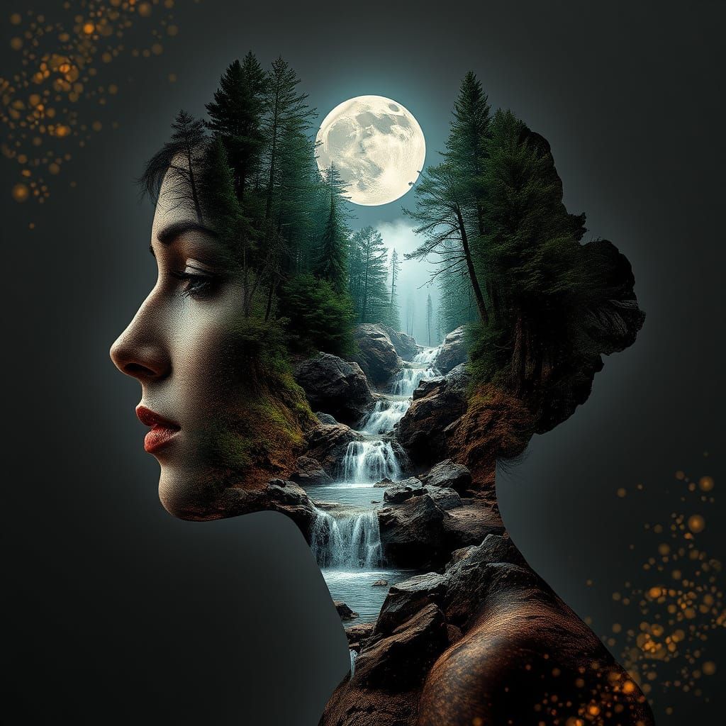 Earth and Water Woman Double Exposure