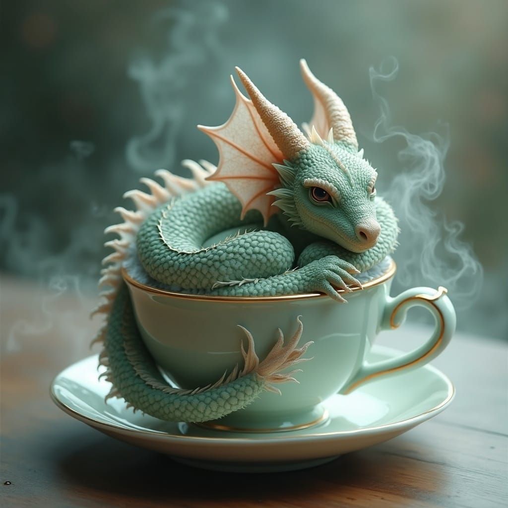 Dragon in Teacup: Whimsical Digital Art