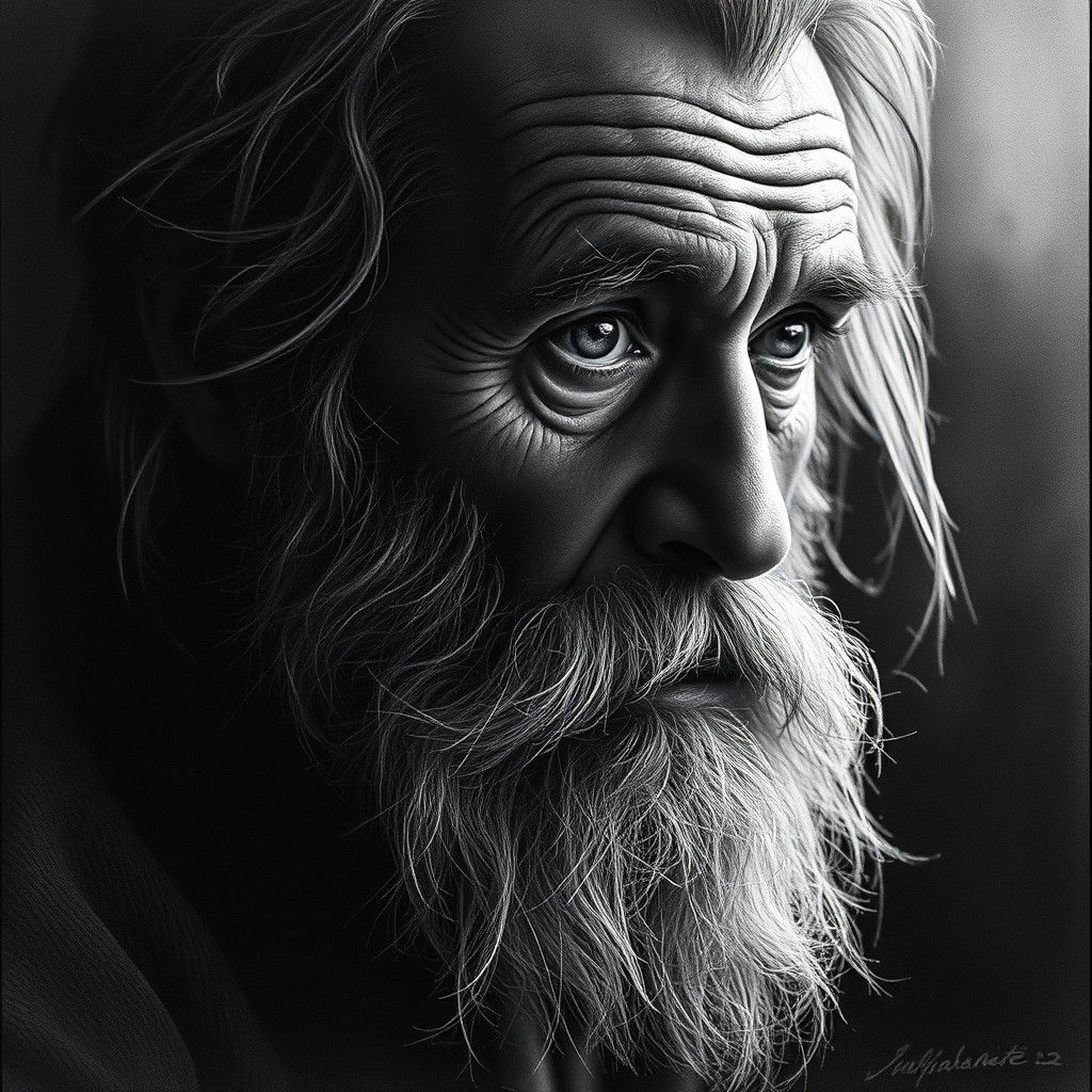 Introspective Elderly Man Portrait in Black and White
