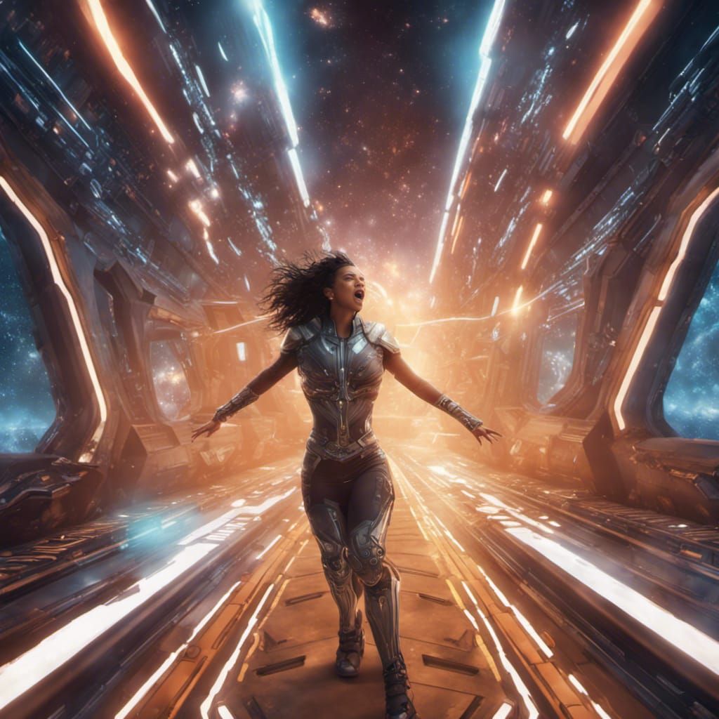 Futuristic Latina Singer on Starship Bridge in 8K