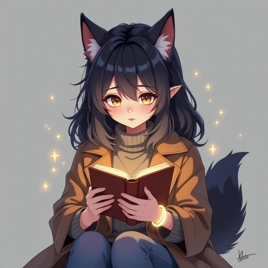 Shy Hybrid Girl Hiding Supernatural Powers Anime Style