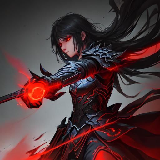 Glowing Black and Red Sword and Gun