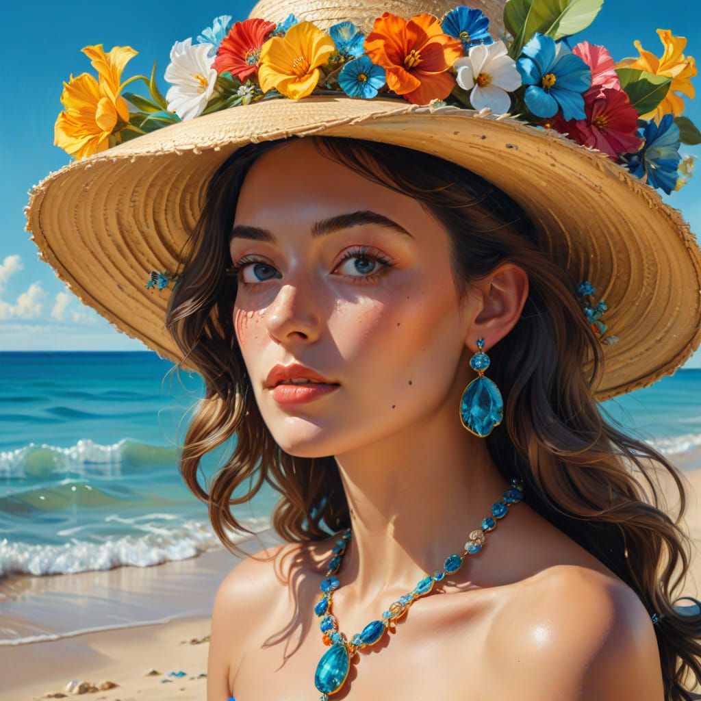 Woman on Beach in Salvador Dali Style Oil Painting