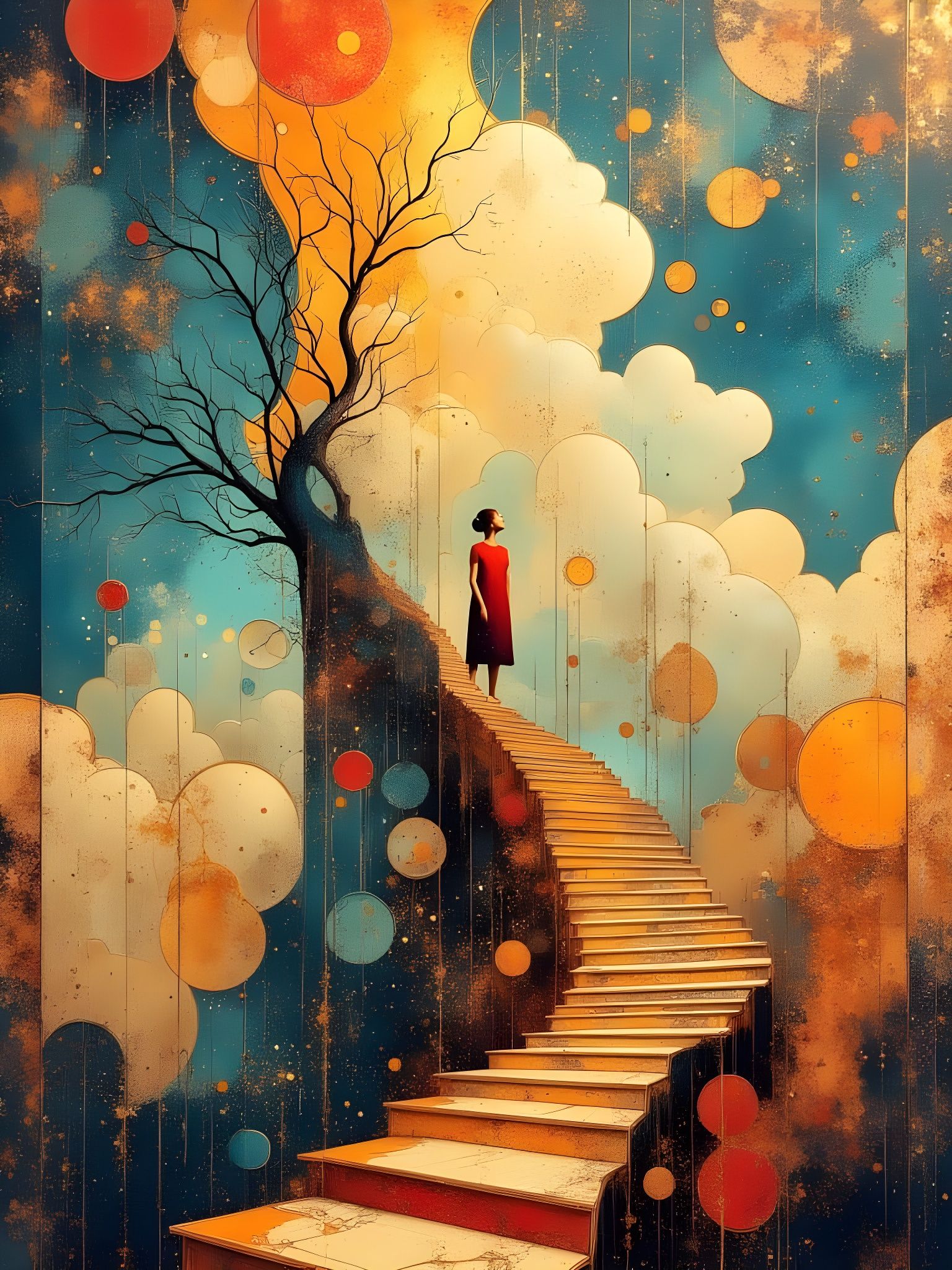 Surreal Staircase with Abstract Shapes in Expressionist Styl...