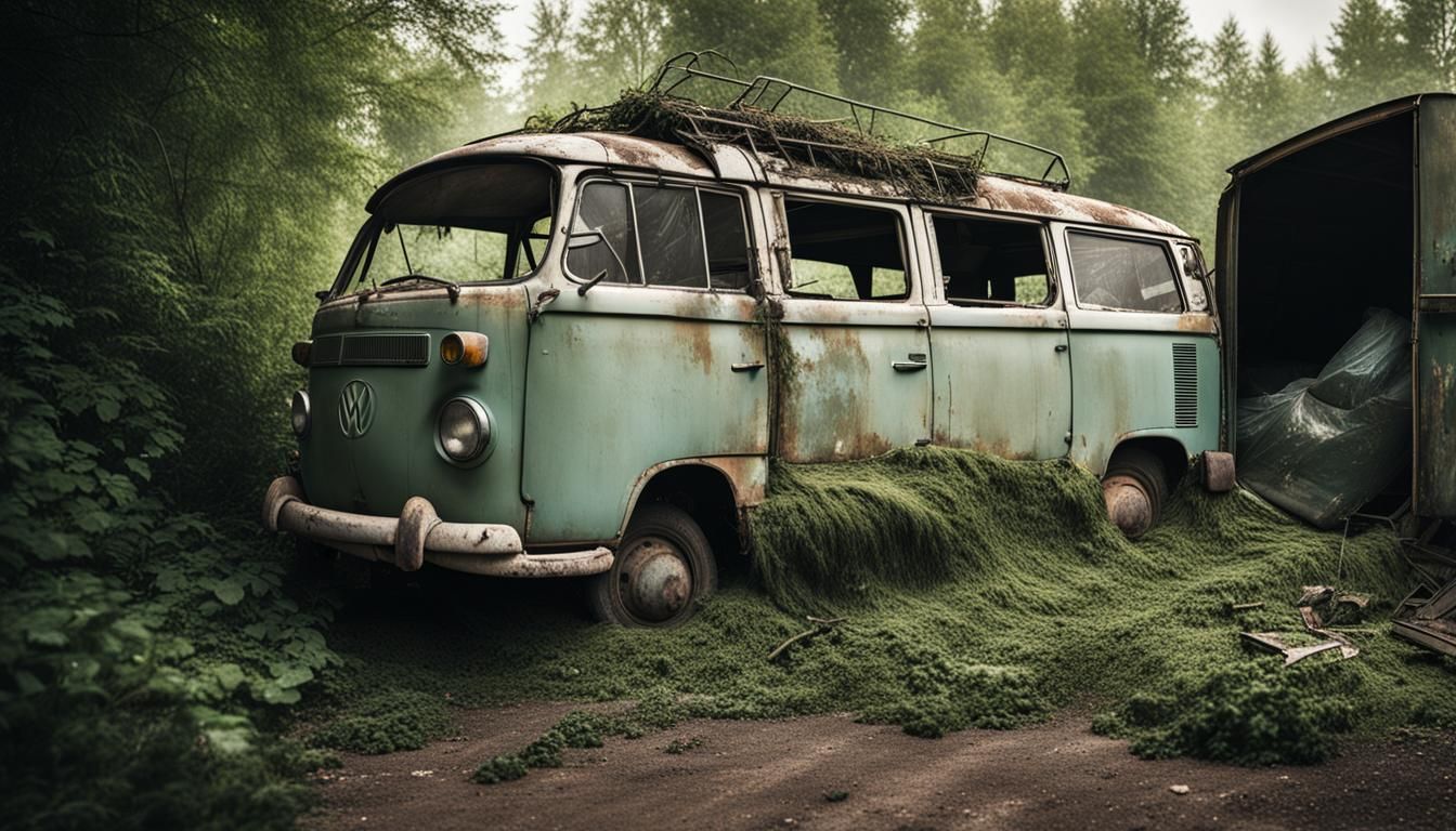 Abandoned 1975 Volkswagen Combi in Recycling Center