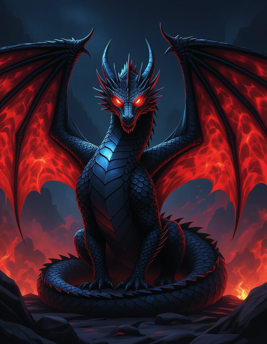 Majestic Black Dragon with Glowing Accents