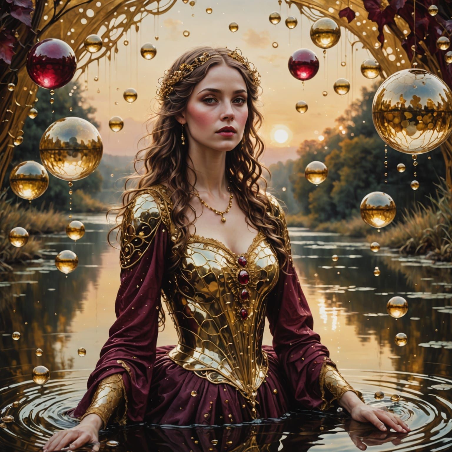 Ethereal Lady of the Lake with Gold Bubbles