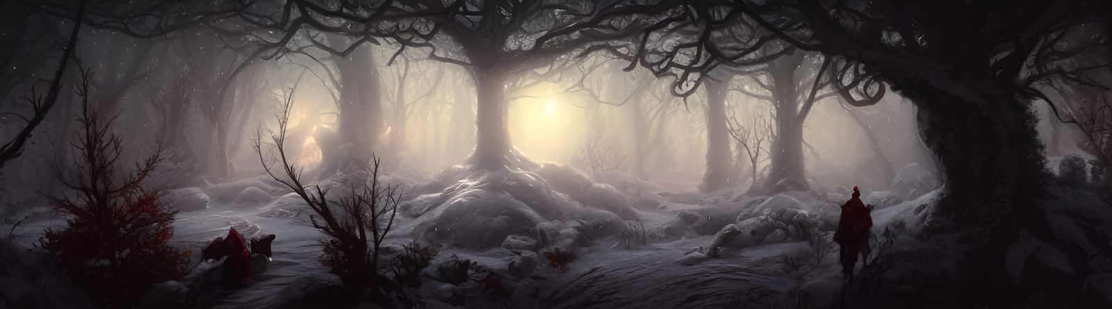 Lovecraftian Winter Forest with Santa in Sleigh