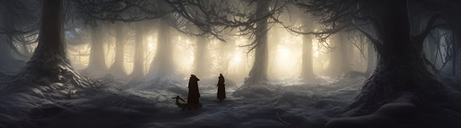 Lovecraftian Winter Forest Landscape with Santa's Sleigh
