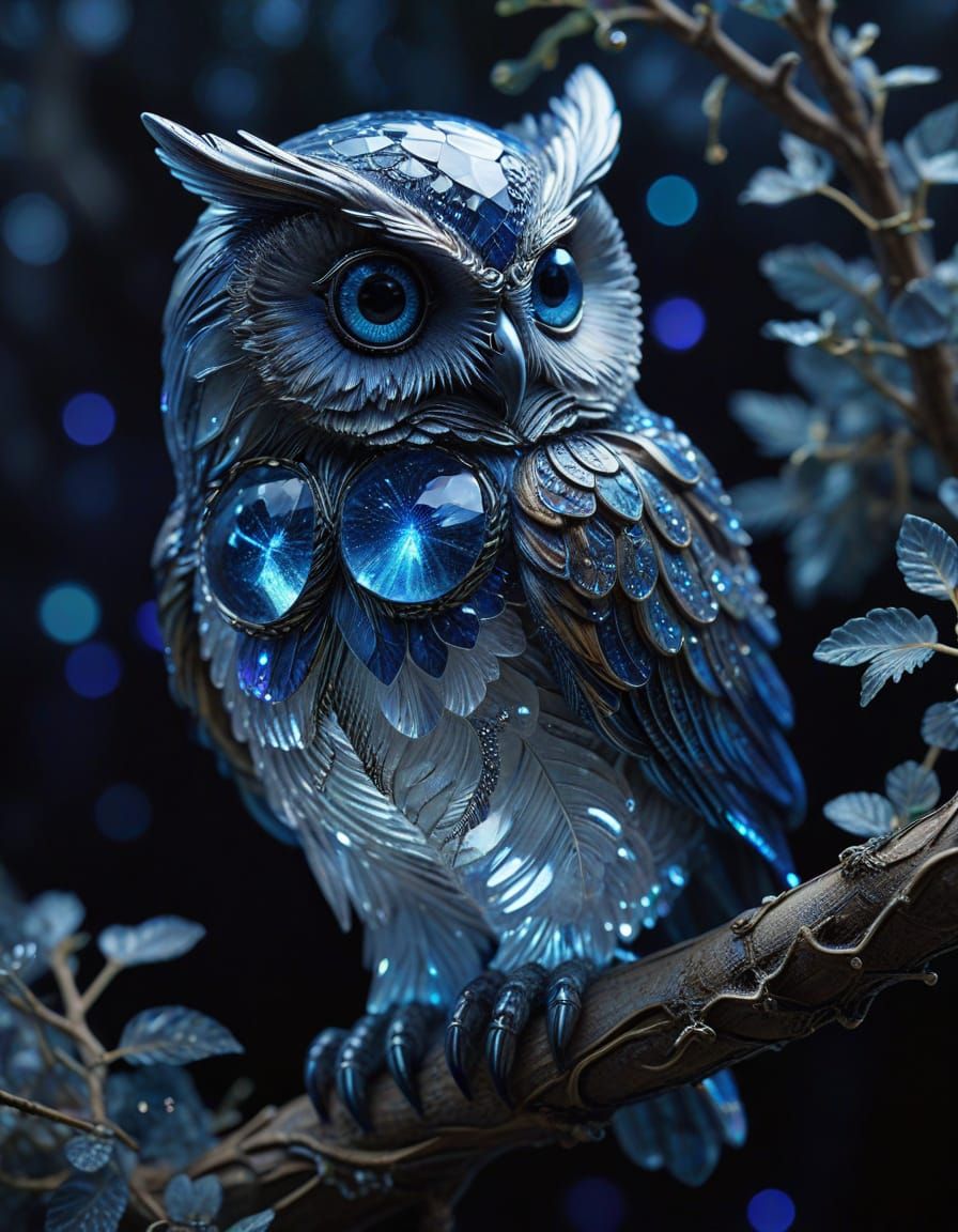 Wise Crystal Owl Statue on Twisted Branch