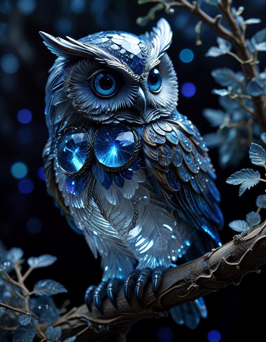 Wise Crystal Owl Statue on Twisted Branch