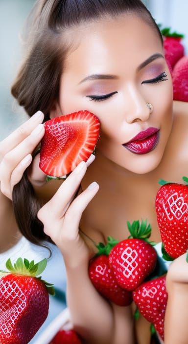 Goddess with Strawberry: Hyperrealistic Digital Art