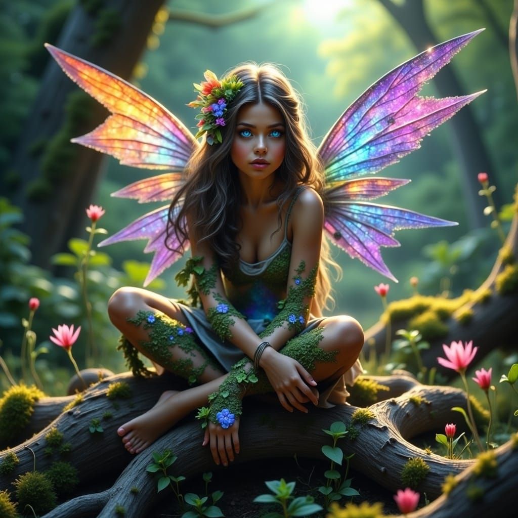 Enchanted Forest Realm with Winged Fairy