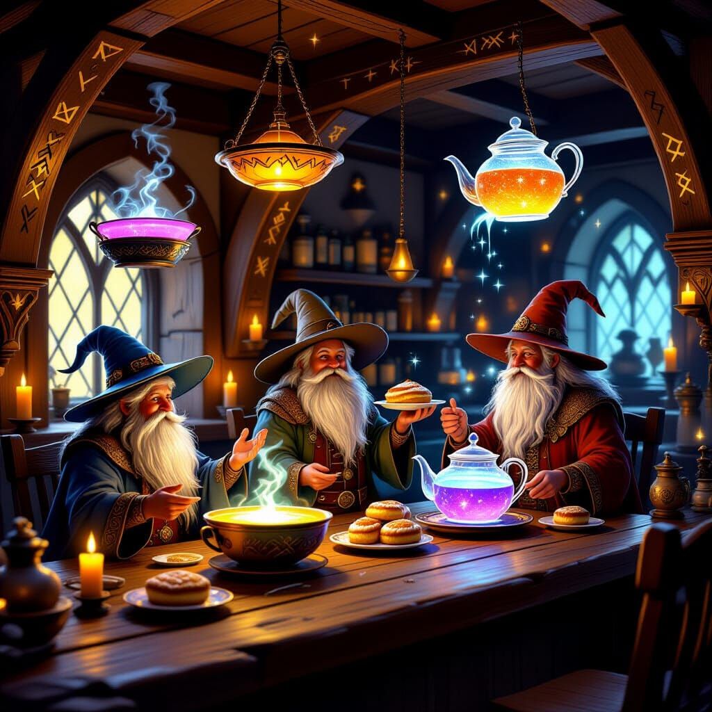 Enchanted Wizard Tavern with Floating Dishes