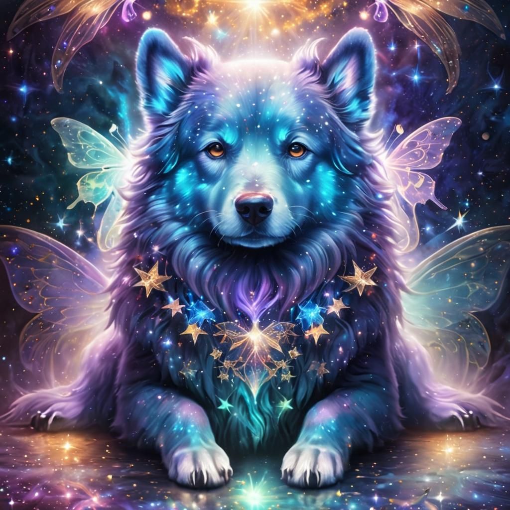 Magical Ghost Dog in Starry Night Sky