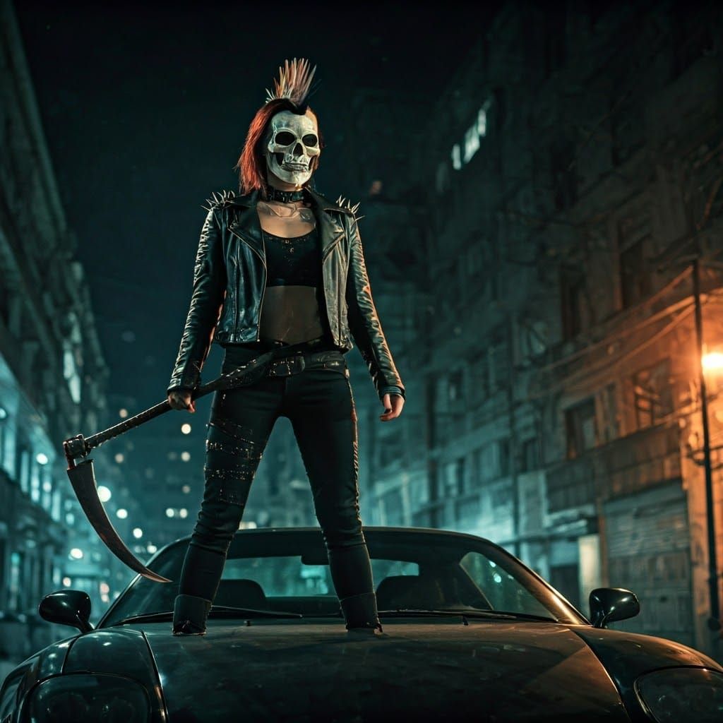 Cyberpunk Vigilante in Midnight Metropolis