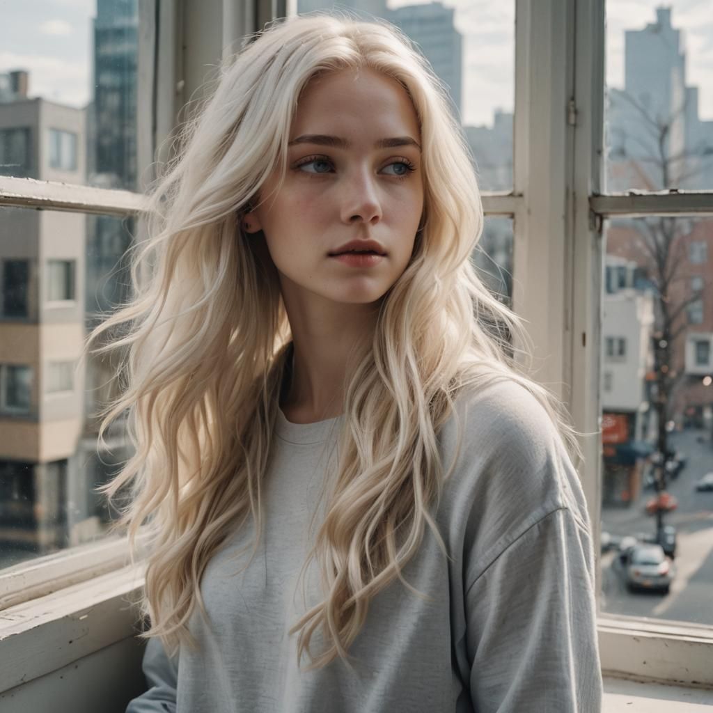 Young Woman Gazing out Window